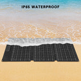 Foldable, waterproof solar panel laid on sand near the ocean for RockSolar RSSP30