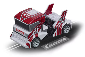 White and red race truck toy set with track pieces for Carrera Go 20064191