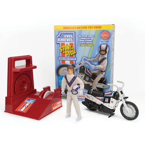 Action figure and toy set featuring Evel Knievel with a stunt bike for California Creations 64910
