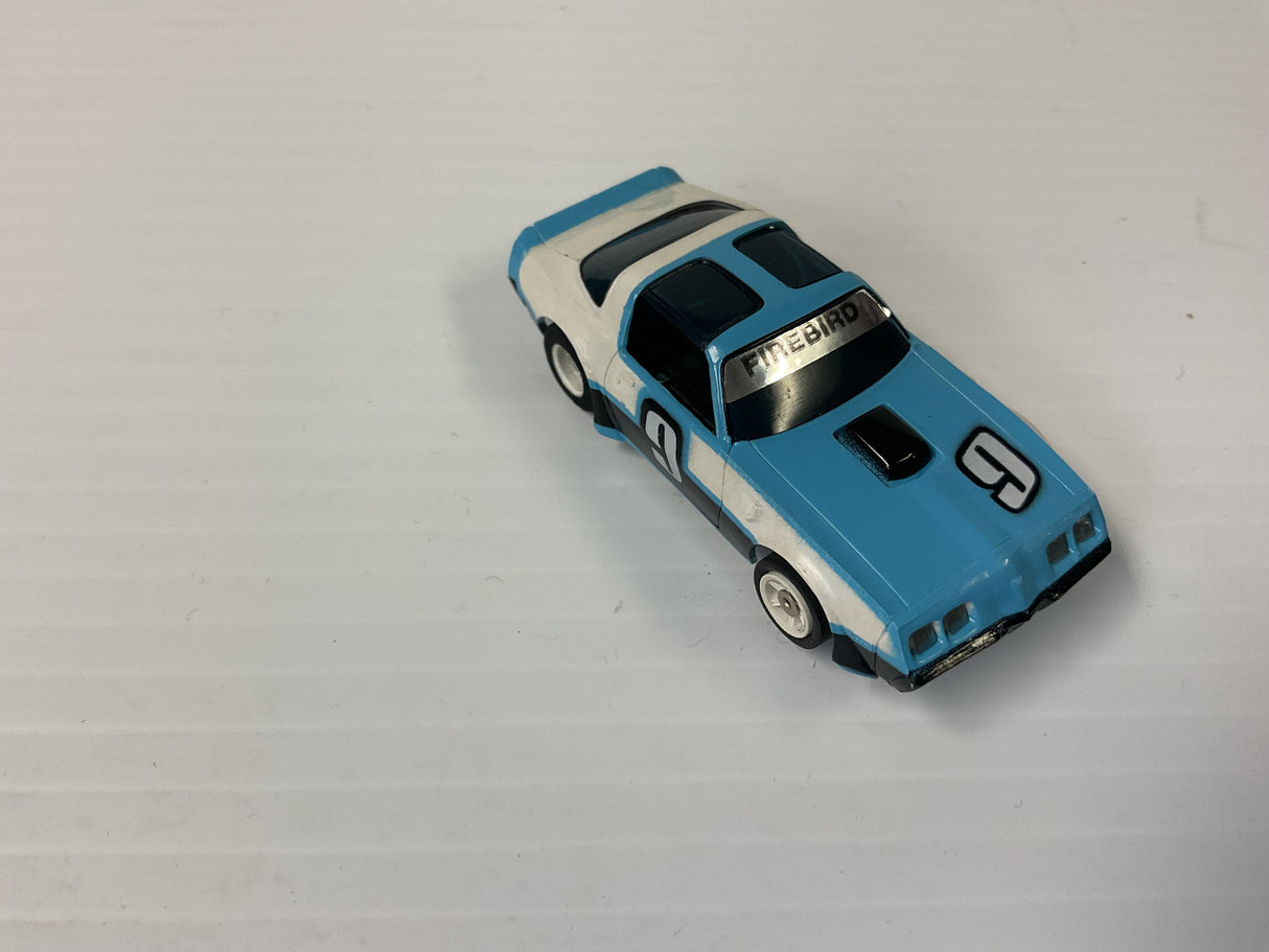 Aurora AFX G plus chassis Pontiac, Firebird Trans Am, white/light blue/black  #9| 1981 | Aurora - AFX