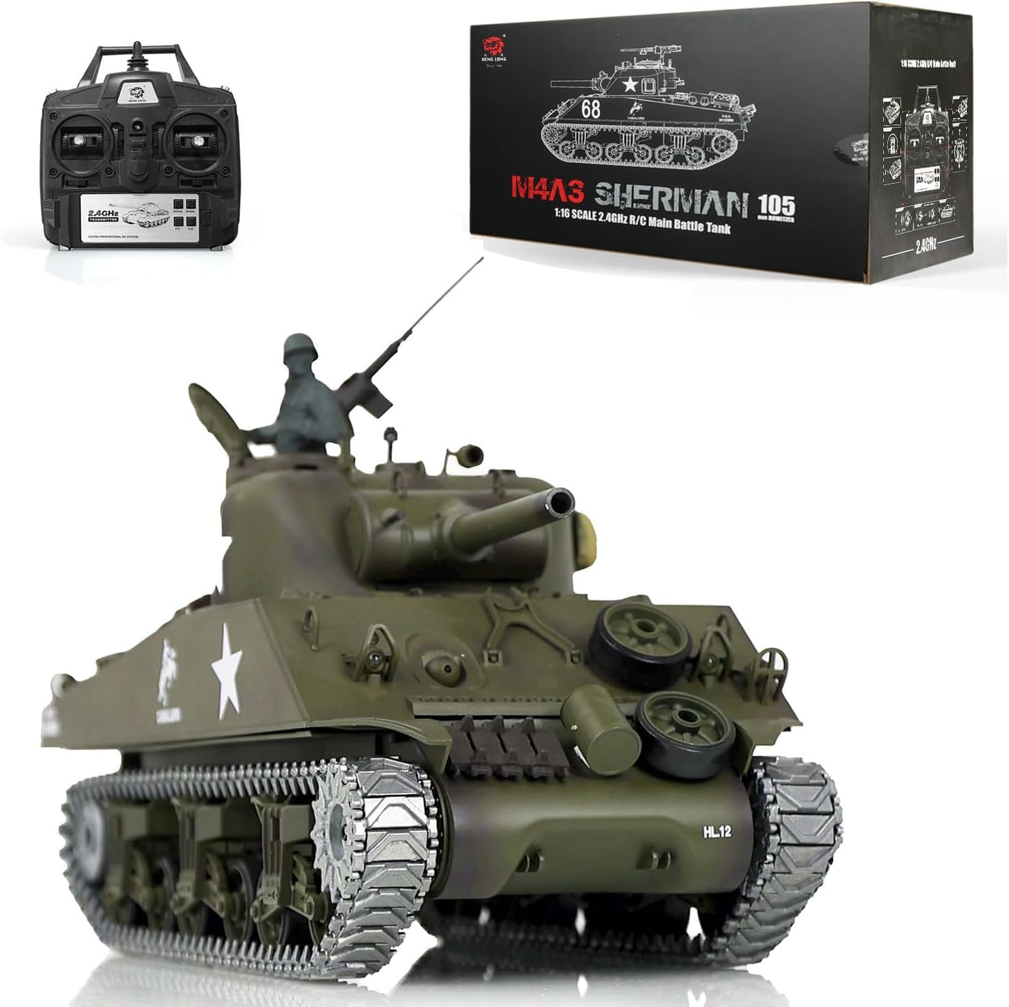 7.0 Upgraded M4A3 Sherman RTR RC Tank Metal Tracks 1/18 Scale