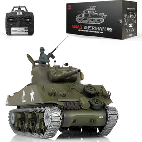 Remote-controlled M4A3 Sherman tank with metal tracks and crew figure for Hemlong 3898