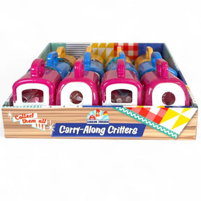Set of colorful, small toy animal figures in a display box for Toysmith 7893
