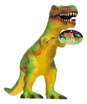 Green and yellow toy dinosaur toy standing with open mouth for Toysmith 7903
