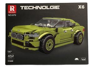 Green building block model of a BMW X6 sports car kit for Reobrix REO00679