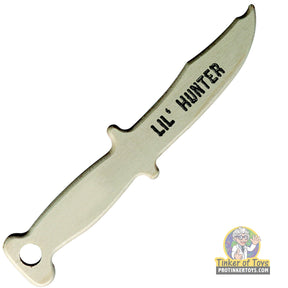 Wooden survival knife with "Lil' Hunter" engraved on the blade for Magnum Rubber Band Guns 020LH
