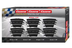Track corner pieces for racing, showing options for 1/30° curves for Carrera 20020577