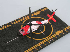 Red and white helicopter toy on a landing pad for HotWings 14136