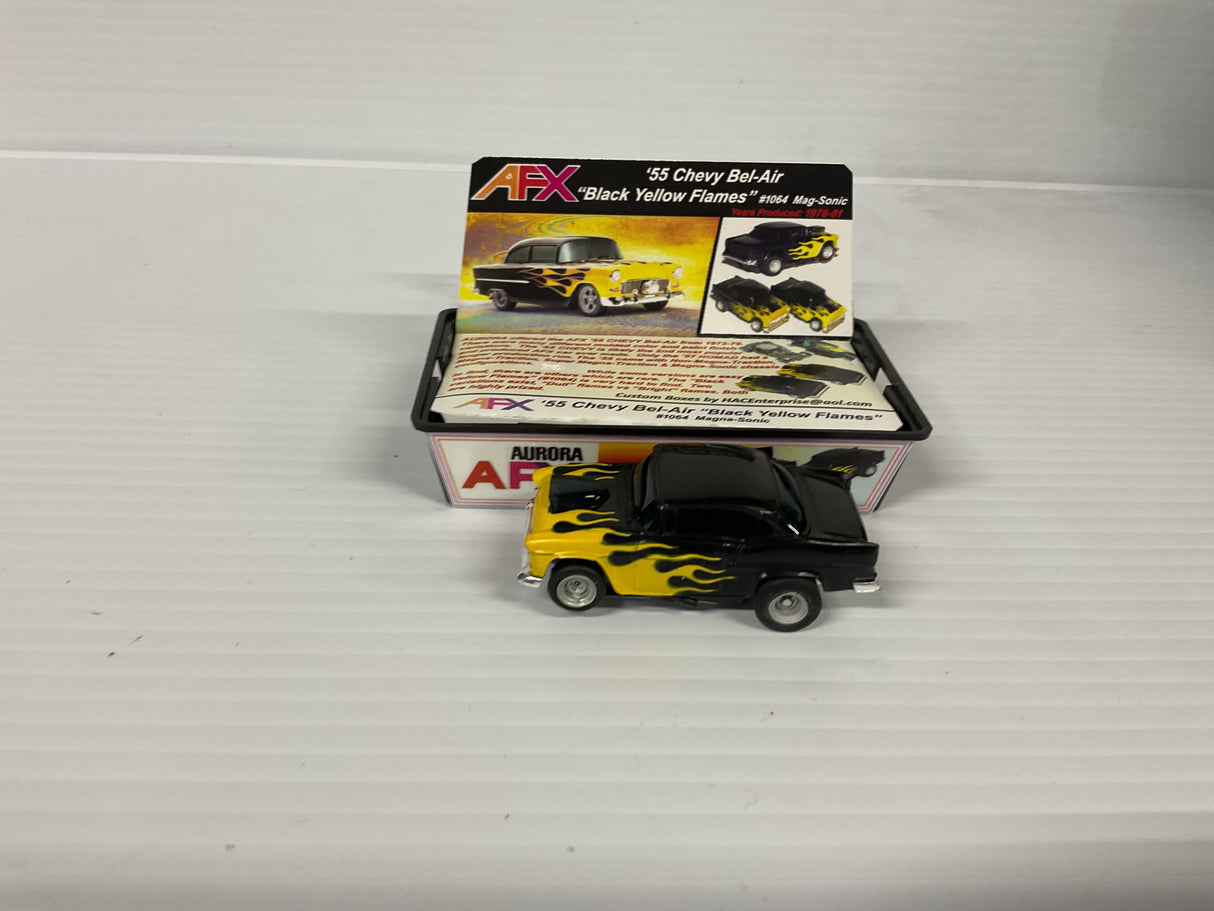 Aurora AFX 1955 Chevy Bel-Air "Black Yellow Flames" Mag-Sonic  | 1064 | Aurora - AFX