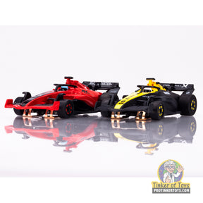 Red/black and black/yellow race cars for collection for AFX/Racemasters 22106