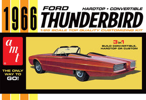 Model kit box art for a 1966 Ford Thunderbird, showing the car in both hardtop and convertible styles for AMT AMT1328