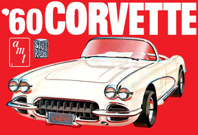White 1960 Corvette model kit box art on red background for AMT AMT1374