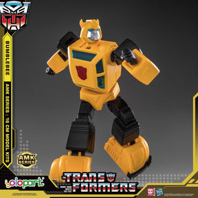 Yellow and black robot model kit of Bumblebee from Transformers for Yolopark NHAMKG1OP, front view