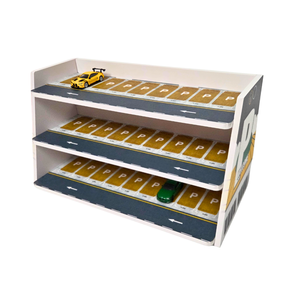 Three-story diecast parking garage diorama with yellow and green cars for Shou Cang Jia IMX2577