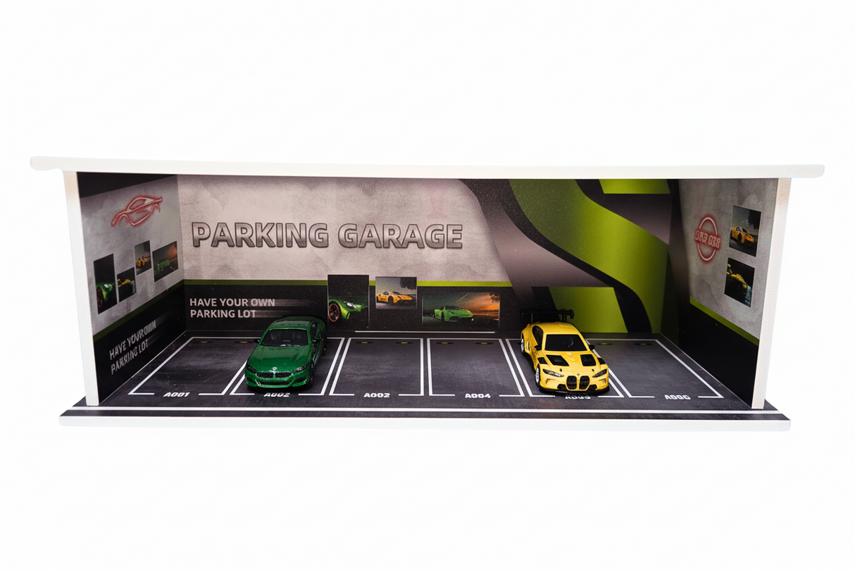 Parking Garage Scene (Green Edition) For 1:64 Diecast