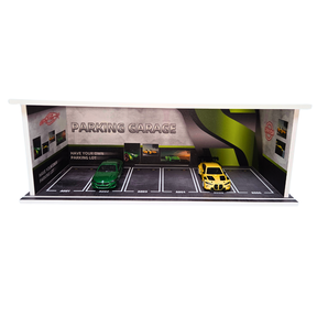 Diecast parking garage display with green and yellow cars for Shou Cang Jia IMX2564
