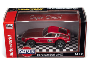 Red 1973 Datsun 240Z slot car in box for Auto World CP7986