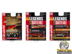 Three collectible slot cars: 1955 Chevy, 1971 Ford Mustang, and 1970 Plymouth for Auto World CP8069