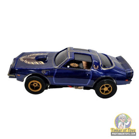 Blue 1977 Pontiac Firebird T/A toy car with flamethrower detail for Auto World CP8106