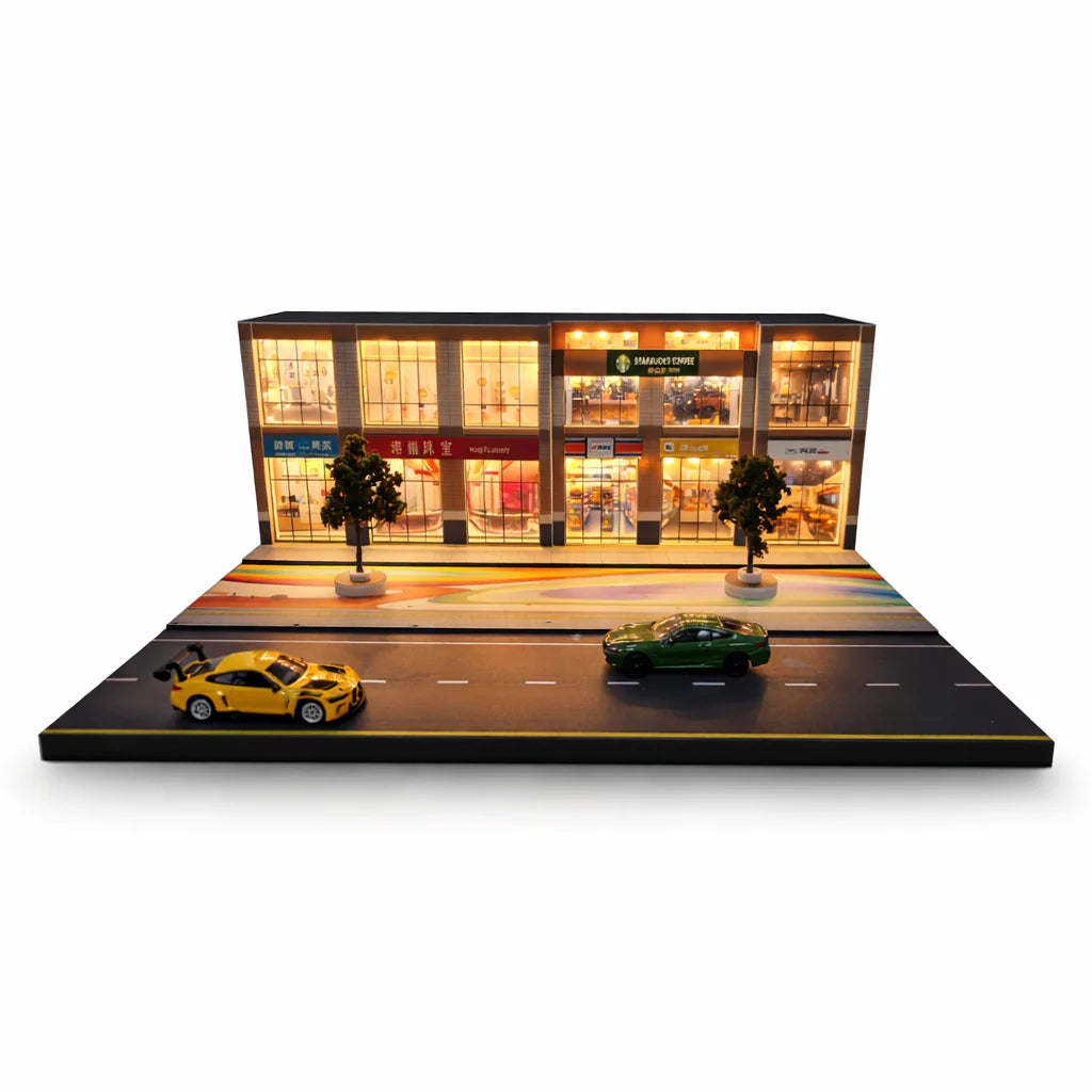 Light-Up Six-Store Commercial Street Scene For 1:64 Diecast