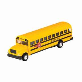 Yellow toy school bus toy vehicle with black wheels for Schylling DCBL, front view