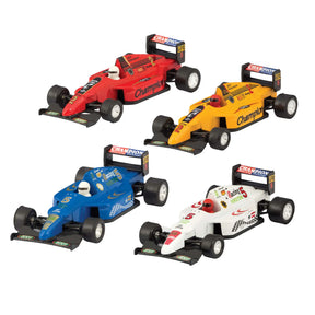 Set of four die-cast race cars: red, yellow, blue, and white for Schylling DCRC