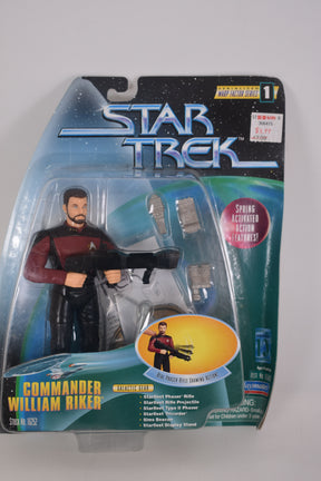 Action figure of Star Trek's Commander William Riker with phaser for Playmates 16252