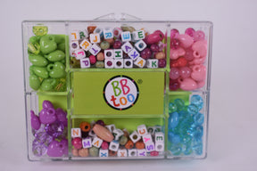 Colorful alphabet beads in a clear, organized storage kit for BBTOO 750
