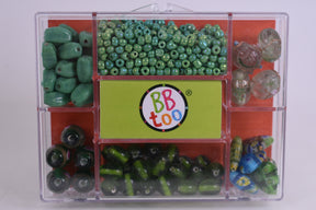 Assortment of glass beads in various colors and sizes in a clear case for BBTOO 937