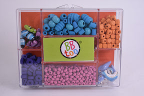 Assortment of colorful beads in clear storage case with dolphin and fish shapes for BBTOO 774