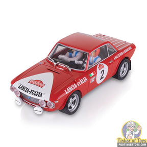 Red slot car of a Lancia Fulvia race car for SCX Advance E10286X300