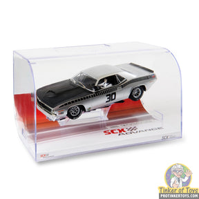 Silver Cuda slot car in clear display case for SCX Advance E10432X300