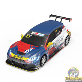 Blue and red race car model of Cupra Leon Competición for SCX Advance E10522X300