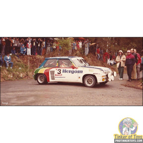 Vintage Renault 5 Turbo race car at an outdoor event with spectators for SCX Advance E10523X300