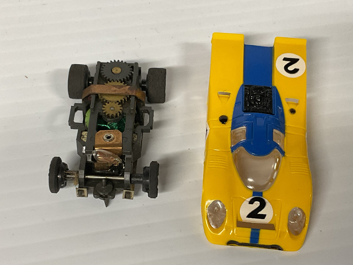 Aurora AFX non- magnatraction Lighted  Porsche 917 Yellow/Blue #2  | 1702 | Aurora - AFX