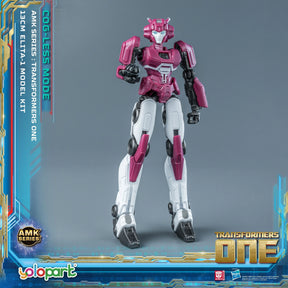 Pink and white robot action figure, ELITA-1, standing ready for Yolopark YPAMKM8AC-M