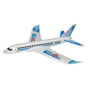 Toy airplane toy, white with blue accents, representing an airliner for Firefox Toys FFX98334