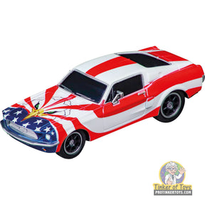 Red, white, and blue 1/43 scale Ford Mustang '67 slot car for Carrera Go 20064289