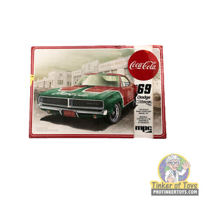 1/25 scale model kit of a 1969 Dodge Charger R/T with Coca-Cola branding for MPC MPC919M
