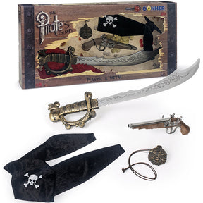 Pirate play set: cutlass, flintlock pistol, bandanna, and box for Gonher 441/0