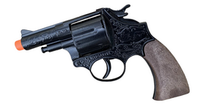 Black revolver with ornate grip, featuring a bright orange muzzle tip for Gonher 102/6