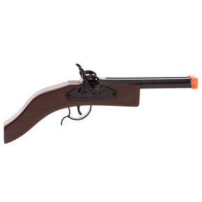 Black flintlock pistol replica with brown wooden grip and orange tip for Parris Toys 2000B