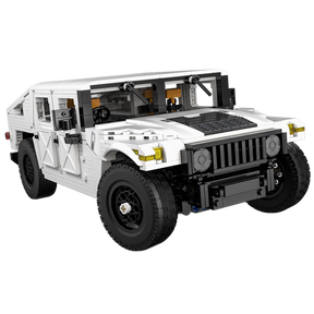 White, block-built replica of a Humvee vehicle with large wheels for CaDA C61027W