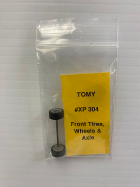 Tomy XP 304 front tires, wheels, and axle set in clear packaging, package view, product view 1