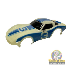 Blue and white Tyco Corvette toy car with "3" on the side for B7047