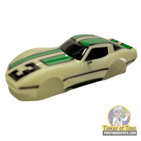 White and green striped toy Corvette car, 1979 model for Tyco B7046