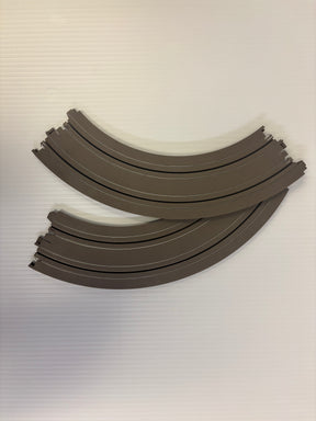 Two curved sections of 1/8 scale model train track for Auto World H0004-OF