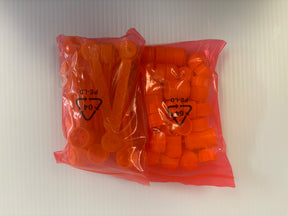 Orange plastic support and flags, packaged in clear plastic bags for Auto World TRX101-OR