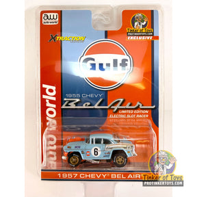 Slot car of a 1955 Chevy Bel Air electric slot racer for Auto World CP8262