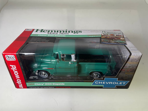 Second Chance 1957 Chevy 3100 Stepside Pickup Truck, Ocean Green 1/18 scale Diecast Car | AW293 | Round2